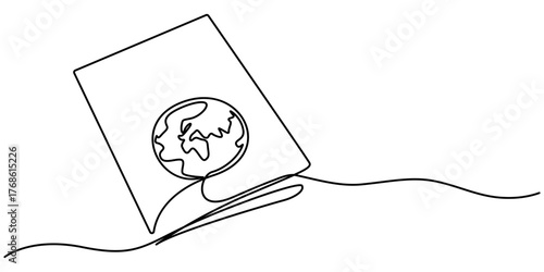 passport continuous one line drawing, Single Line Vector Illustration, outline minimalist. 