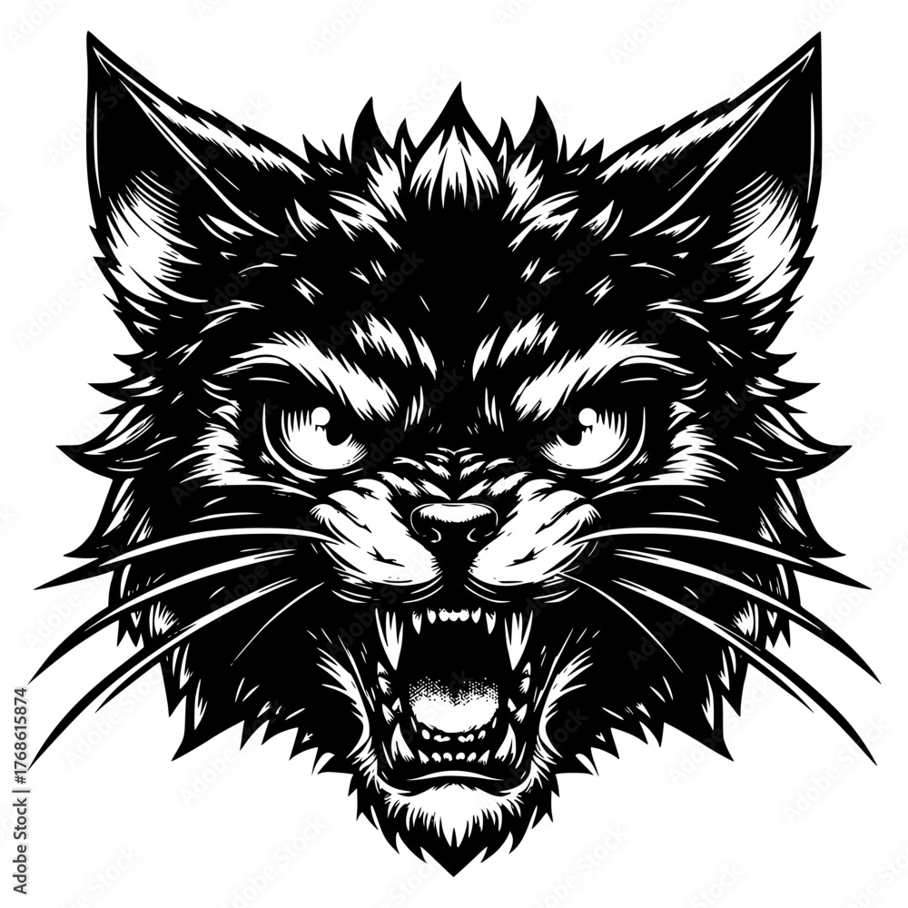 Fototapeta premium Angry faced cat vector image illustration
