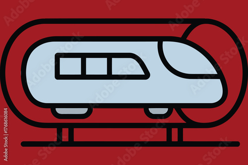 futuristic train in red and light blue clip art preview