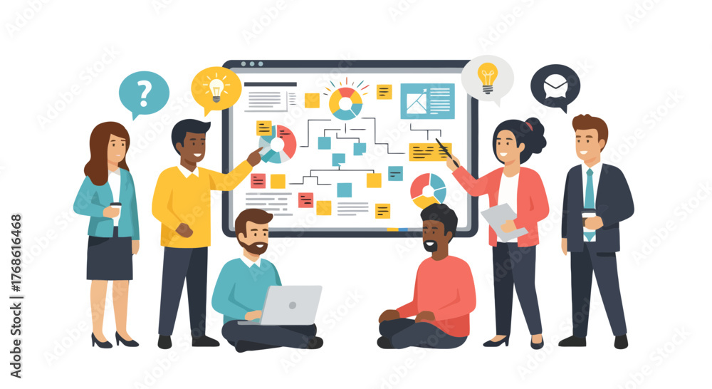 Fototapeta premium Business Team Collaboration: Group Presentation Discussing Project Planning and Strategy Analysis