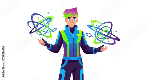 A Futuristic Portrait Of A Young Man Manipulating Energy Fields With His Hands