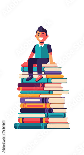 A Person Sat Atop Books, Symbolizing Knowledge, Education, And Intellectual Achievement