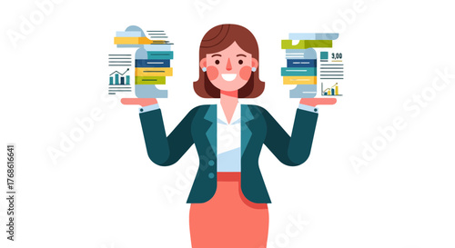 Businesswoman Presenting Data and Financial Reports in a Professional and Modern Style