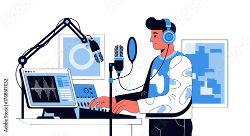 Audio Producer Recording Podcast And Editing Music With Sound Design Tools Professionally