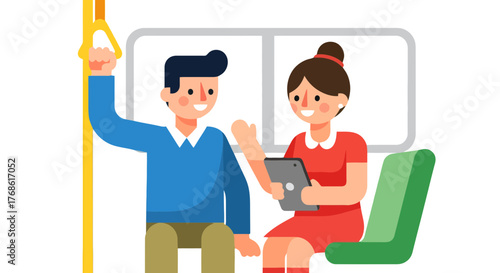Commuting Couple: A Vector Illustration Showing Modern Travelers on Public Transport