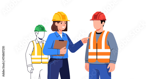 Construction Team Discussion and Collaboration with Hard Hats on Black Background