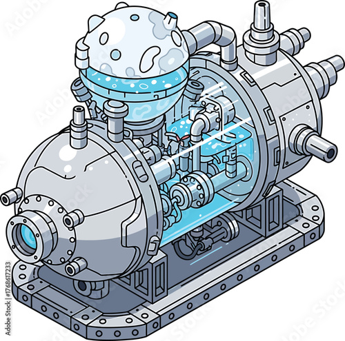 Illustration of a futuristic industrial reactor with visible internal components and piping-1