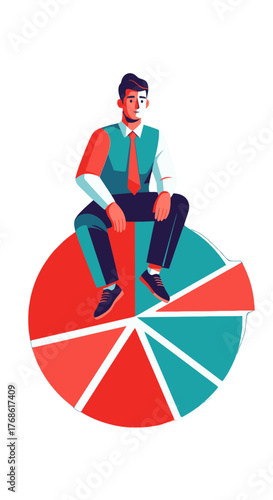 Corporate Leader Contemplating Strategic Data on a Circular Chart with Isolated Black Background