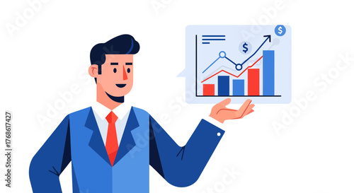 Business Leader Presenting Financial Growth and Investment Strategy on Black Background