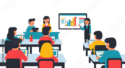 Business Presentation: A Group Engaged in Learning During Data Analysis Presentation