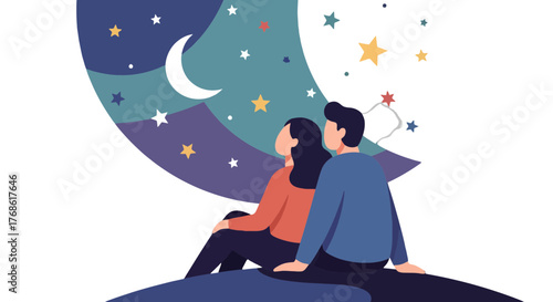 Couple Gazing At The Celestial Sphere While Enjoying The Serene Nightscape Together