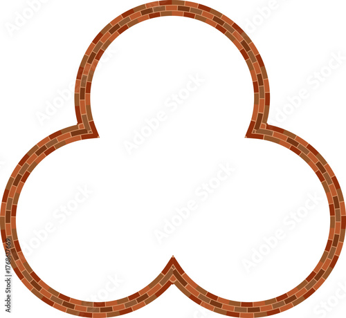 Trefoil frame brick brickwork brown border picture frame vintage retro antique handcraft framework architecture decorative element isolated background 