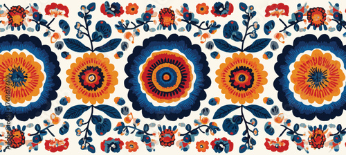 Traditional floral pattern with a symmetrical arrangement for textile design