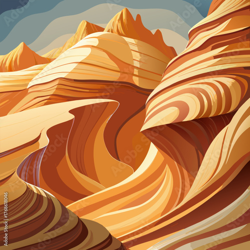 Abstract desert landscape with sandstone formations and warm color palette
