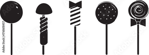 Set of five black and white lollipop silhouettes