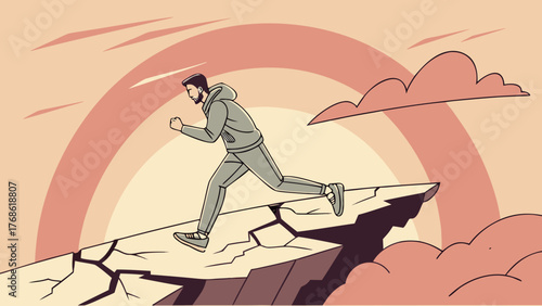 Determined Runner on Broken Bridge — Never Quit Motivational 3D 