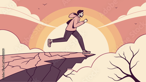Determined Runner on Broken Bridge — Never Quit Motivational 3D Vector Art
