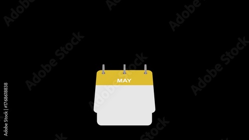 animated calendar 12 month open page by page with empty date, animation footage video on alpha channel(transparent) background.