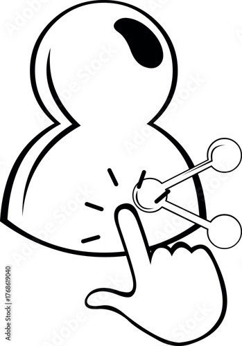 vector illustration drawing black and white hand push touch screen share user contact button concept icon
