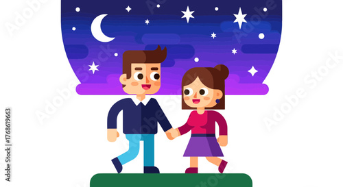 Date Night Under Starlit Sky: Adorable Couple's Evening Stroll Together