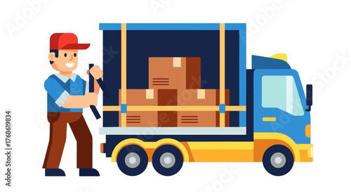 Delivery Worker Standing Beside Fully-Loaded Truck Ready To Begin Delivery Service