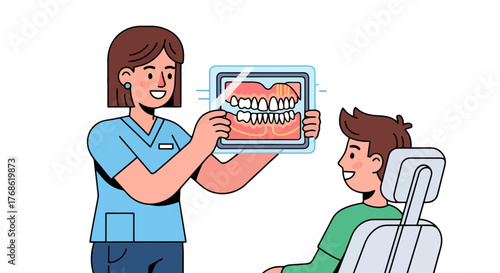 Dental Examination: A Doctor Explains Radiograph to a Patient In Her Office