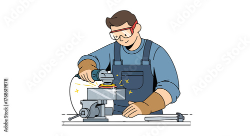 Craftsman Using The Grinder To Smooth The Metal Surface Working On Project