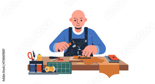 Craftsman Working With Leather And Tools Creating Artistic Handmade Designs