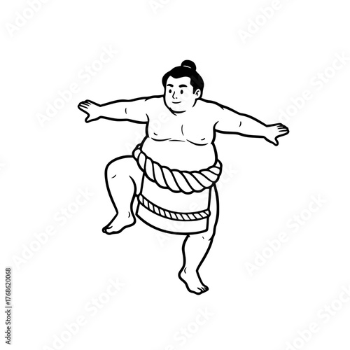 Friendly cartoon sumo wrestler in active pose, simple coloring page for toddlers Generative aI
