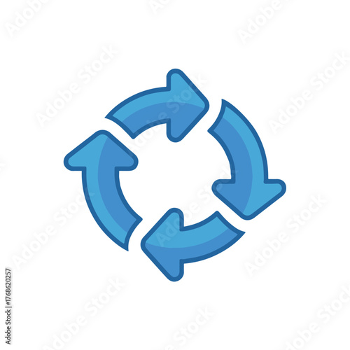 Circular arrangement of four blue arrows indicating a continuous process or cycle on white background