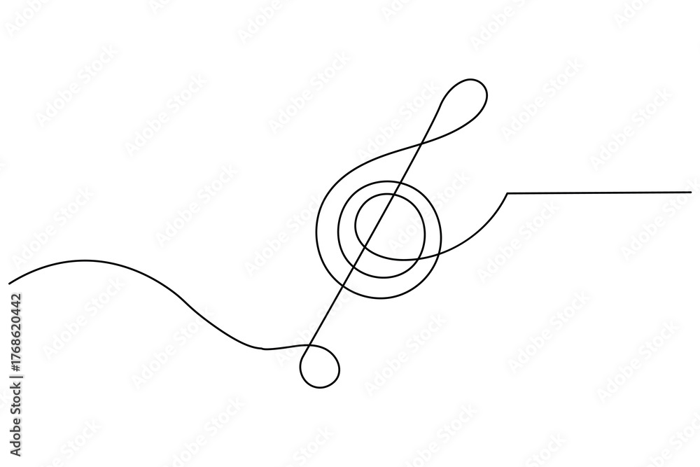 Fototapeta premium Minimalist one line drawing of music notes on a white background, perfect for creative and artistic design concepts