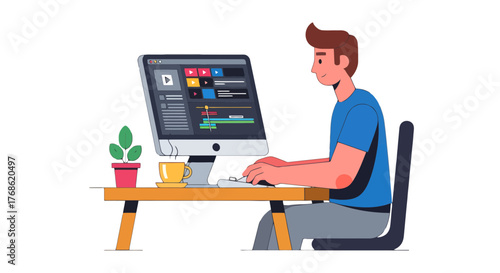 Creative Professional Working On Video Editing Project On Desktop Computer At Home