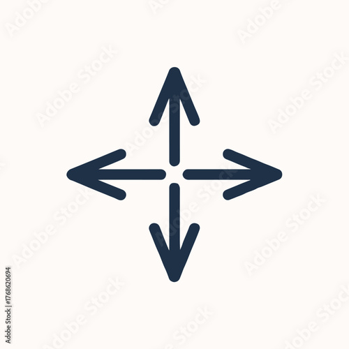 A simple graphic of four arrows pointing in different directions on a white background design element