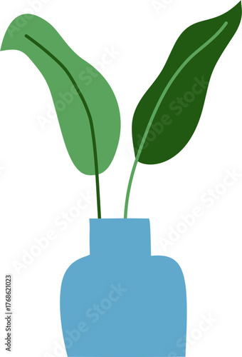 Plant with Green Leaves in Blue Vase