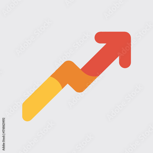 A flat design illustration of an upward trending arrow with a color gradient on a light background
