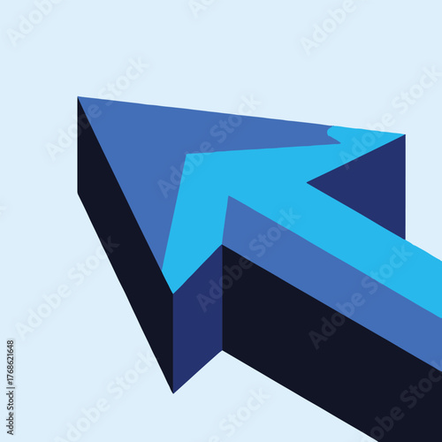 A blue arrow pointing upwards and to the left with a gradient effect on a light blue background