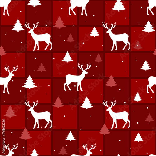 Beautiful Christmas print with white tiger and Christmas trees.