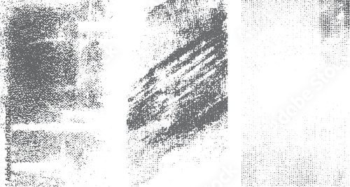 Set of white distressed textures for overlay and retro poster design background. Grunge abstract texture bundle with rough canvas ink and scratch pattern. 