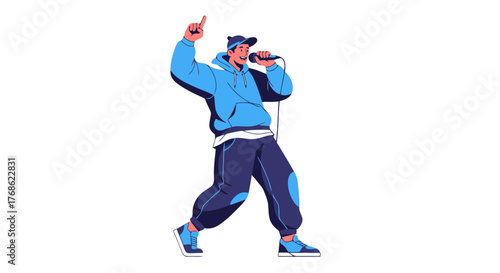 Energetic Performer Holding Microphone on a Stage Ready to Sing Energetically