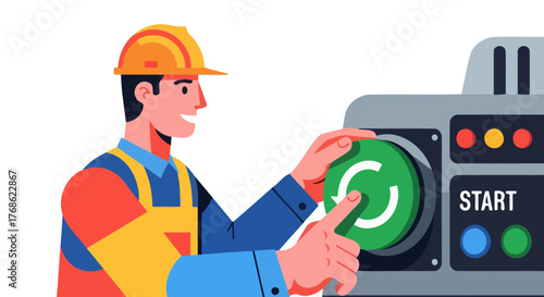 Engineer Activating A Machine's Reset Function Illustrated In A Modernized Design