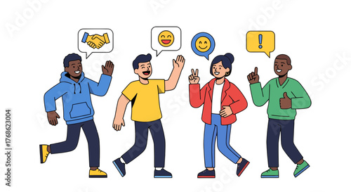 Diverse Group Joyfully Interacting Expressing Positive Emotions and Fostering Team Spirit,