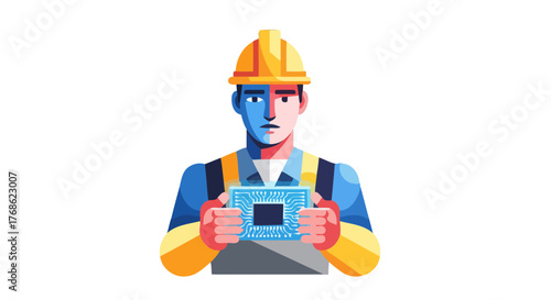 Engineer Holding Microchip, Representing Technological Advancements and Innovation in Industry