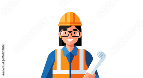 Engineer Holding Plans: A Vector Illustration Showcasing Construction and Design