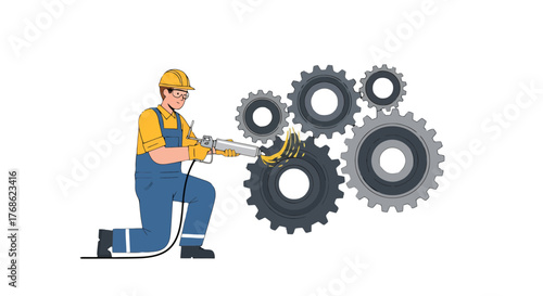 Engineer Repairing Gears With A Blow Torch, Showing Mechanical Details And Technical Expertise