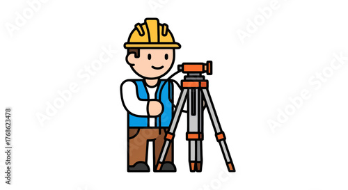 Engineer Surveying With A Theodolite On Tripod Ready For Construction Surveying Work