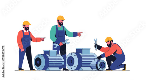 Engineers Inspecting And Repairing Equipment In A Modern Industrial Setting