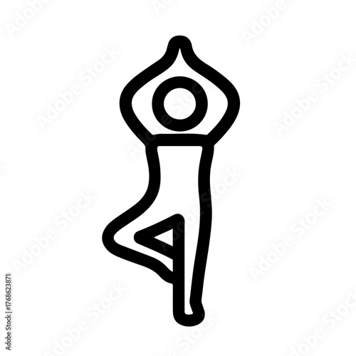 Yoga Tree Pose Line Icon: Simple figure in tree pose for wellness, mindfulness, and fitness apps or posters.