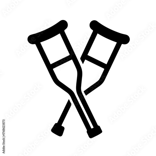 Crossed Crutches Medical Icon: Outline icon of crossed crutches for injury, rehabilitation, and healthcare interfaces.