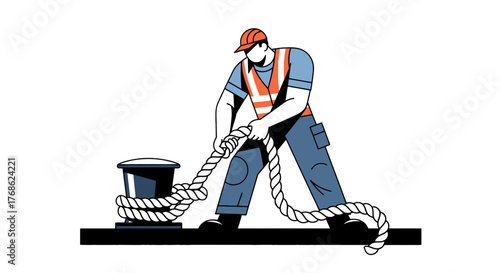 Employee Pulling a Rope on a Dock With Abstract Style and Minimalistic Design