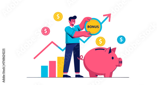 Employee Receives Bonus, Illustrating Financial Growth and Savings Goals Achievement
